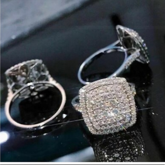 New Women’s 925 Silver Square Shape Diamond Wedding Ring - Picture 4 of 6